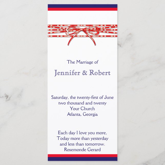 Red White and Blue Wedding Program Programm (Vorderseite)