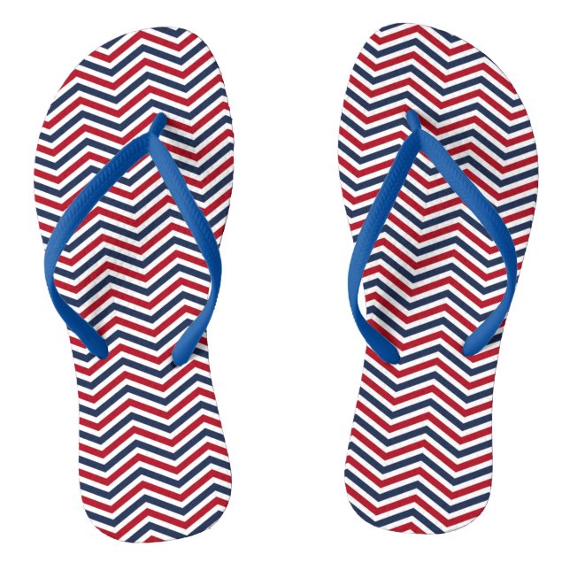Red White and Blue Zig-Zag-Design Flip Flops (Fußbett)
