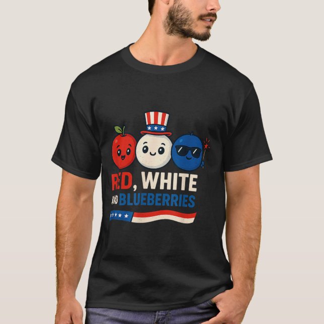 Red, White And Blueberries Patriot Cute Cartoon De T-Shirt (Vorderseite)
