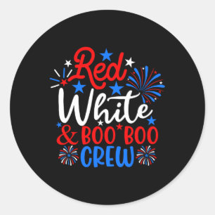 Red White and Boo Crew Funny 4. Juli Nurse Runder Aufkleber