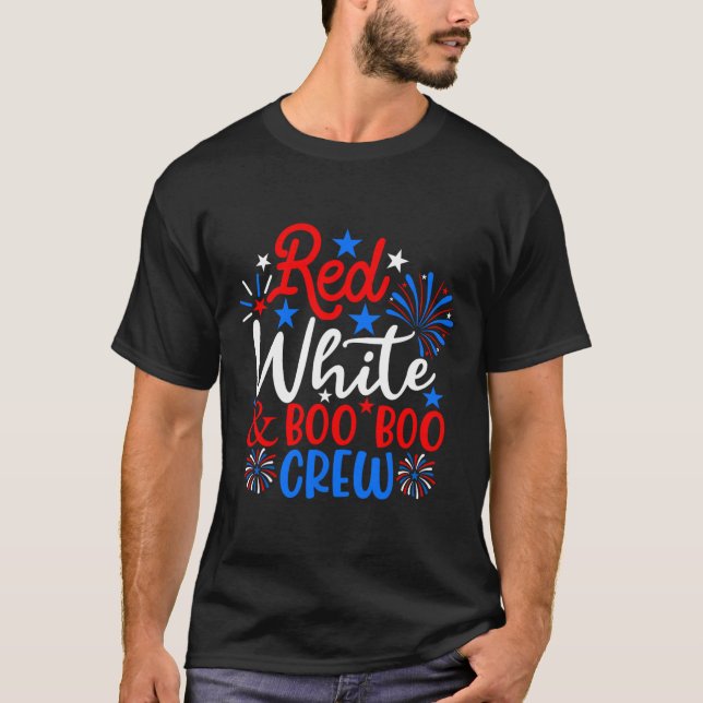 Red White and Boo Crew Funny 4. Juli Nurse T-Shirt (Vorderseite)