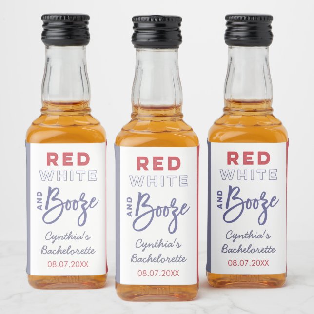Red White and Booze USA Junggeselinnen-Abschied Ge Alkoholflaschenetikett (Flaschen)