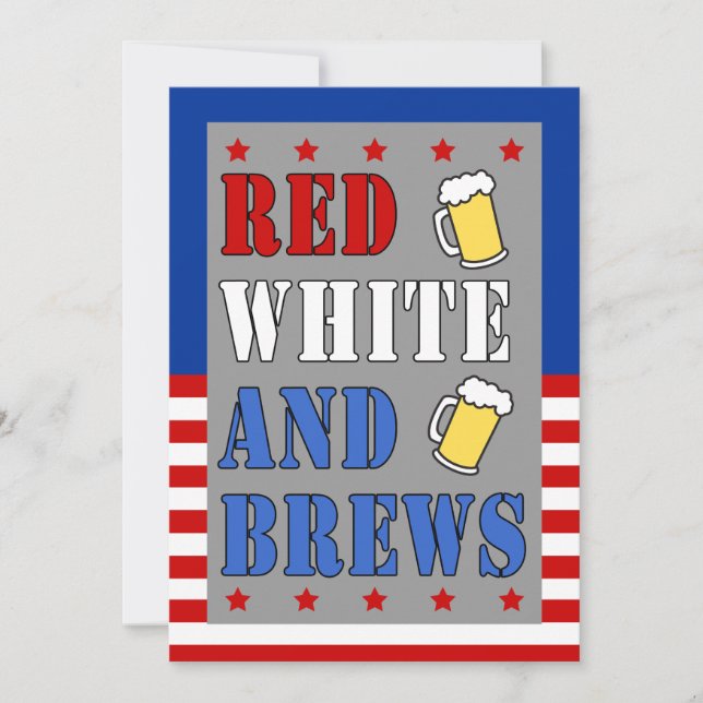 Red White and Brews 4. Juli Patriotische Einladung (Vorderseite)