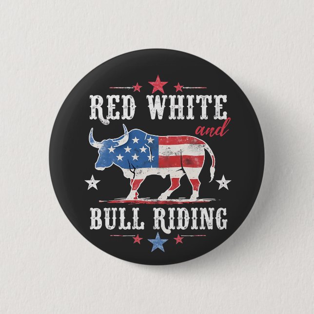 Red White and Bull Riding American Cowboys Button (Vorderseite)