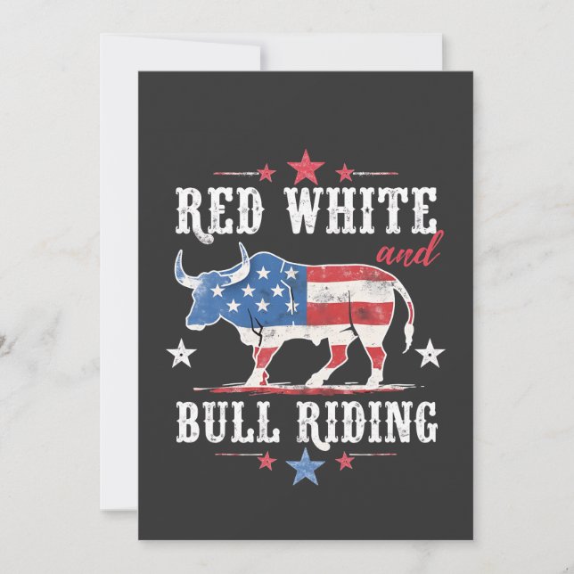 Red White and Bull Riding American Cowboys Einladung (Vorderseite)