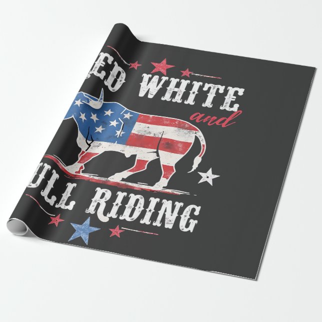 Red White and Bull Riding American Cowboys Geschenkpapier (Ungerollt)