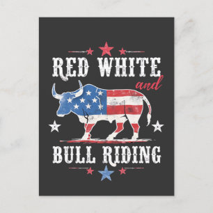 Red White and Bull Riding American Cowboys Postkarte