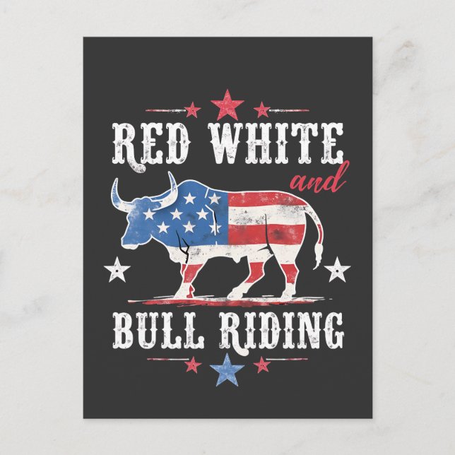 Red White and Bull Riding American Cowboys Postkarte (Vorderseite)