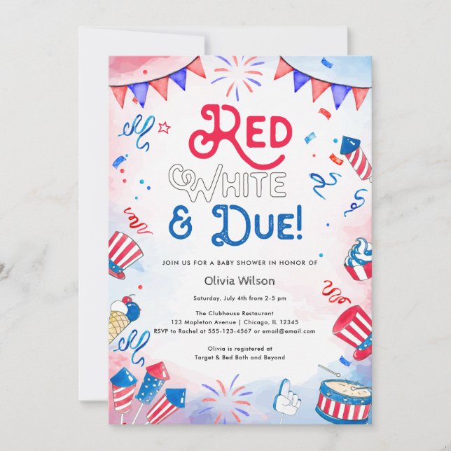 Red White and Due - 4. Juli Babydusche Einladung (Vorderseite)