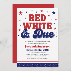 Red, White and Due 4 July Patriotic Baby Shower Einladung