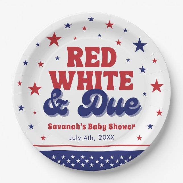 Red, White and Due 4 July Patriotic Baby Shower Pappteller (Vorderseite)