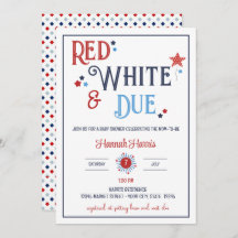 Red White and Due Baby Shower Invitation