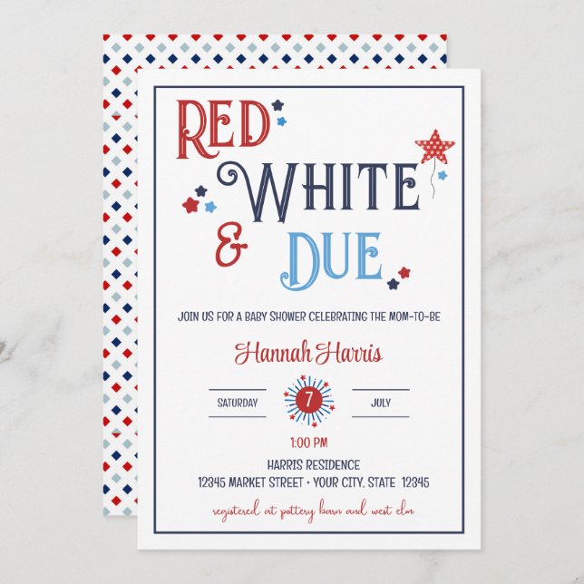 Red White and Due Baby Shower Invitation Einladung (Vorne/Hinten)