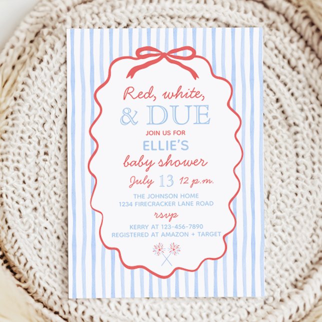 Red White and Due Baby Shower Invitation Einladung (Von Creator hochgeladen)