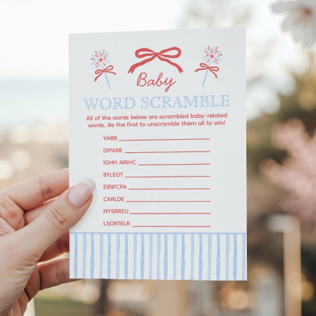 Red White and Due Baby Word Scramble Shower Game Hinweiskarte (Von Creator hochgeladen)
