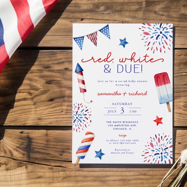 Red White and Due July 4. Baby Dusche Einladung (Von Creator hochgeladen)
