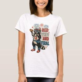 Red White and Feral - Funny Patriotic Raccoon T-Shirt