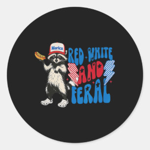 Red White and Feral Raccoon Funny Usa 4. Juli Runder Aufkleber
