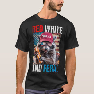 Red White and Ferry Funny Raccoon Patriotic 4. T-Shirt