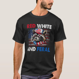 Red White and Ferry Patriotic Raccoon USA Flag T-Shirt
