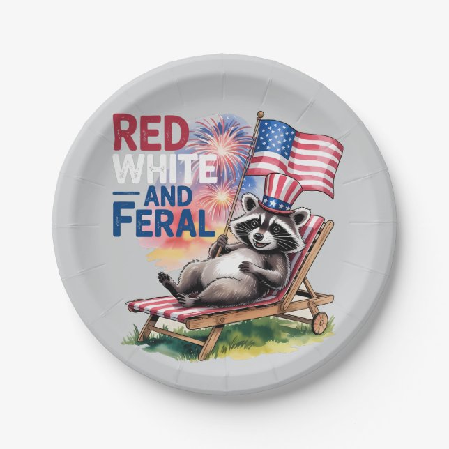 Red White and Ferry Raccoon Pappteller (Vorderseite)