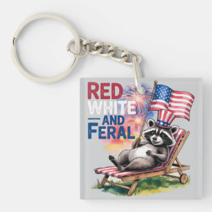 Red White and Ferry Raccoon Schlüsselanhänger