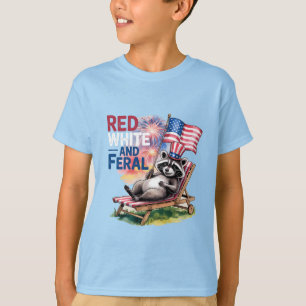 Red White and Ferry Raccoon T-Shirt