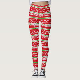 Red White and Green Christmas Holiday Pattern Leggings
