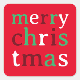 Red White and Green Frohe Weihnachten Quadratischer Aufkleber