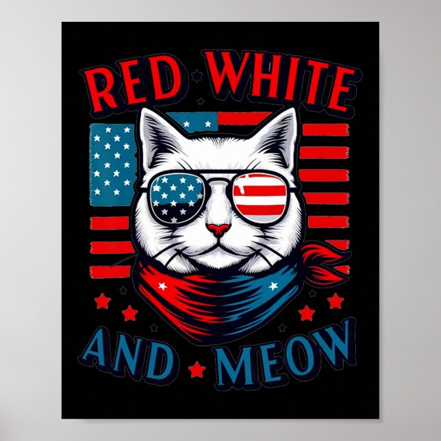Red White and Meow Cat American Flag 4. Juli Poster (Vorne)