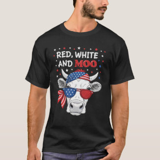 Red White and Moo Patriotic Cow 4th of July Tee