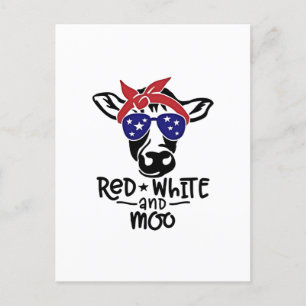 Red White and Moo Patriotic Cow Amerikanische Unab Ankündigungspostkarte