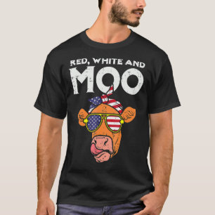 Red White and Moo Patriotic Cow US sa Flag 4. T-Shirt
