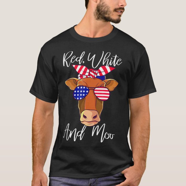 Red White and Moo Patriotic Cow US sa Flag T-Shirt (Vorderseite)