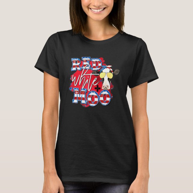 Red White and Moo Patriotic Cow USA Flag 4. Juli T-Shirt (Vorderseite)