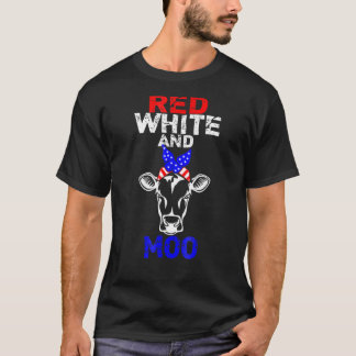 Red White And Moo Usa American Flag Bandana Cow T-Shirt