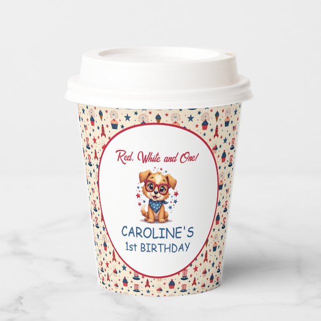 Red, White and One! 4th of July First Birthday  Pappbecher (Vorderseite)