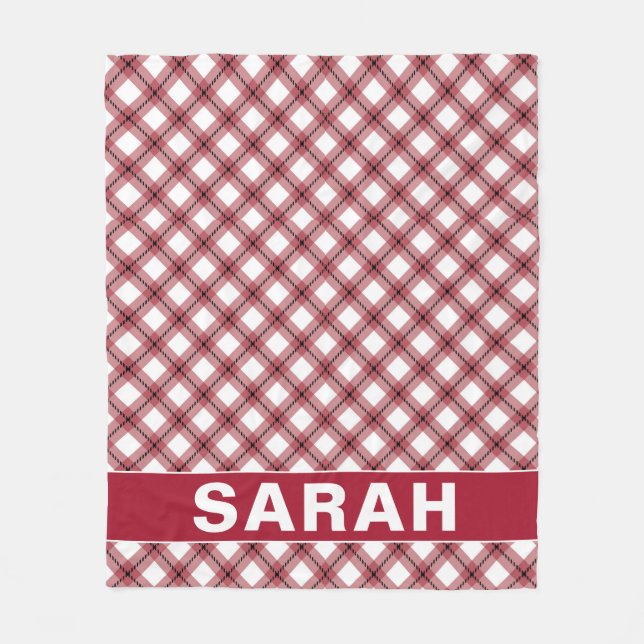 Red & White Argyle Plaid Custom Name Fleecedecke (Vorderseite)