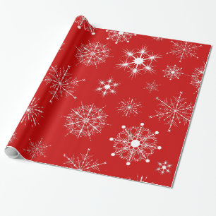 Red & White Assorted Weihnachtsschneeflocken Muste Geschenkpapier