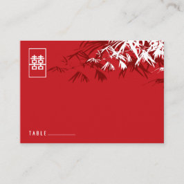 Red White Bamboo Blätter Double Xi Chinese Wedding Platzkarte