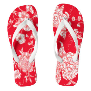 Red White Beautiful Toile Flip Flops
