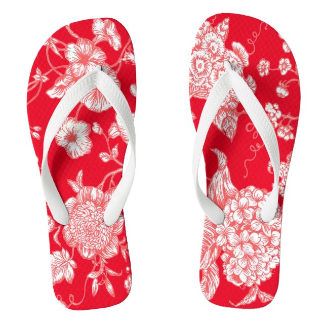 Red White Beautiful Toile Flip Flops (Fußbett)