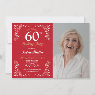 Red White Birthday Womens Classy 60. Foto Einladung
