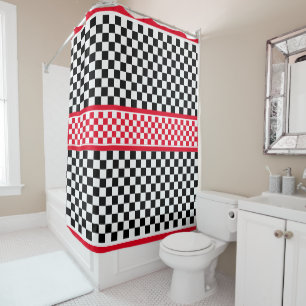 Red White Black Checked Duschvorhang