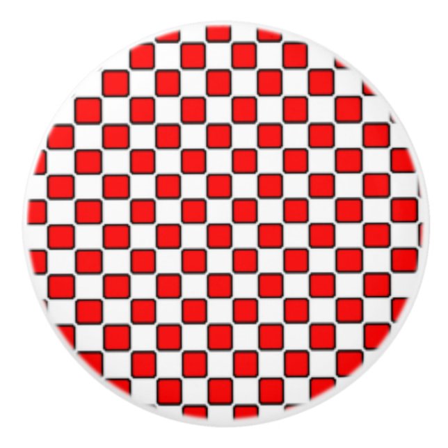 Red White Black Checkerboard Keramikknauf (Vorderseite)