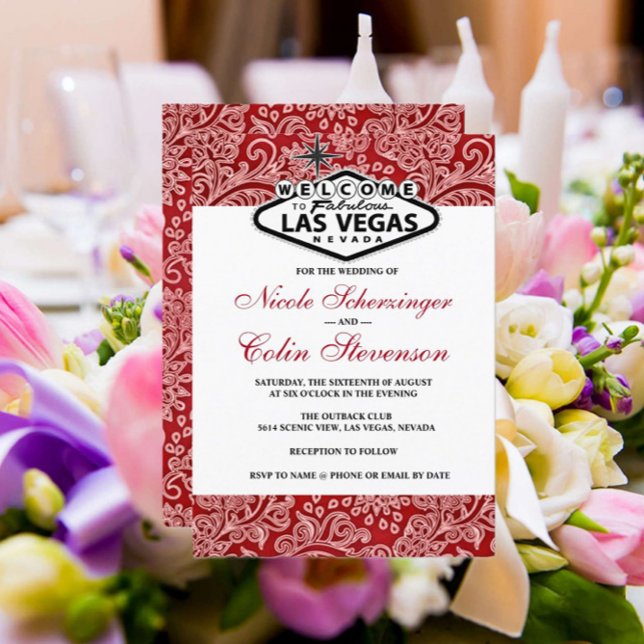 Red White Black Damask Elegante Las Vegas Wedding Einladung (Von Creator hochgeladen)