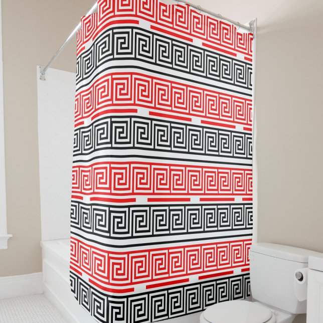 Red White Black Grikey Fret Pattern Design Duschvorhang (Von Creator hochgeladen)
