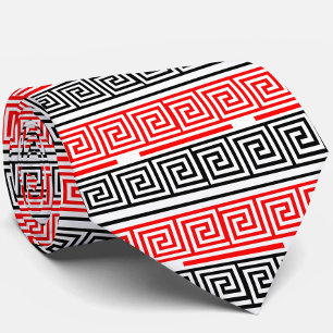 Red White Black Grikey Fret Pattern Design Krawatte