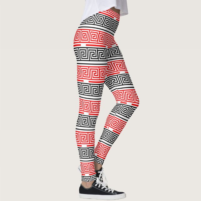 Red White Black Grikey Fret Pattern Design Leggings (Von Creator hochgeladen)