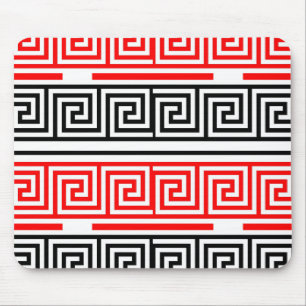 Red White Black Grikey Fret Pattern Design Mousepad
